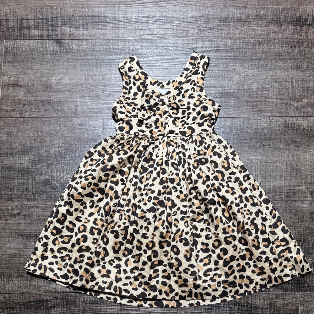 Janie and Jack Leopard Print Dress in Cream, Black, and Tan